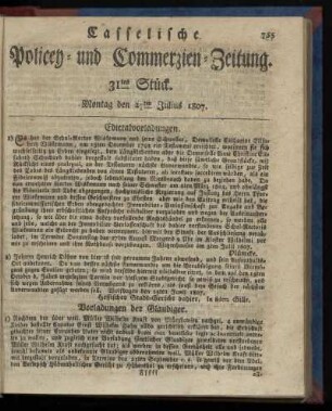 31tes Stück. Montag, den 27ten Julius 1807