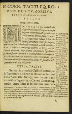 P. Corn. Taciti Eq. Romani De Situ, Moribus, Et Populis Germanorum. Libellus.