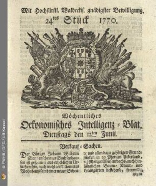 24tes Stueck, Dienstags den 12ten Junii 1770