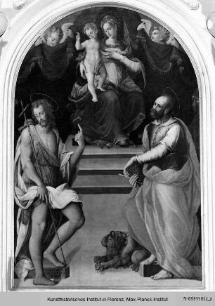 Die thronende Madonna mit dem Kind und dem Heiligen Johannes dem Täufer und dem Heiligen Hieronymus