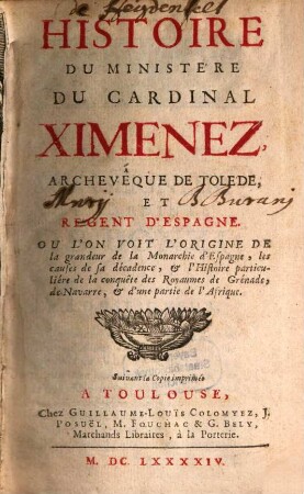 Histoire du Ministere du Cardinal Ximenez
