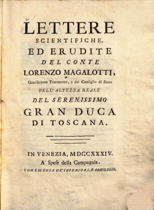 Lettere Scientifiche, ed Erudite