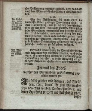 Formul des Eydes, welcher den Vormündern zu Erstattung vorgeleget werden soll