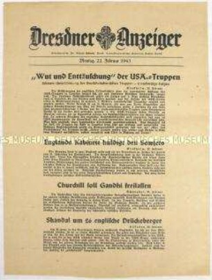 Nachrichtenblatt "Dresdner Anzeiger" u.a. zum Kriegsgeschehen in Nordafrika