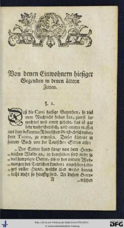 Von denen Einwohnern hiesiger Gegenden in denen ältern Zeiten.