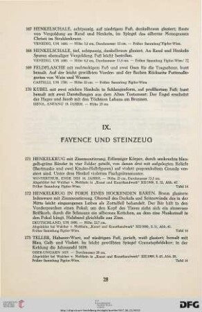 IX. Fayence und Steinzeug (Nr. 171-203)