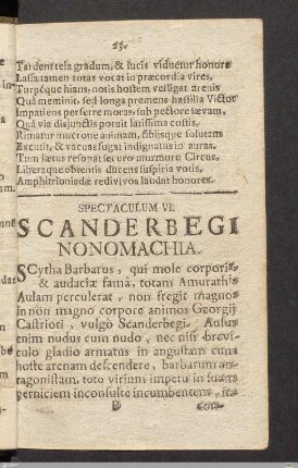 Spectaculum VI: Scanderbegi Nonomachia.