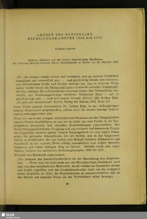 Lehren Des Nationalen Befreiungskampfes 1806 Bis 1815