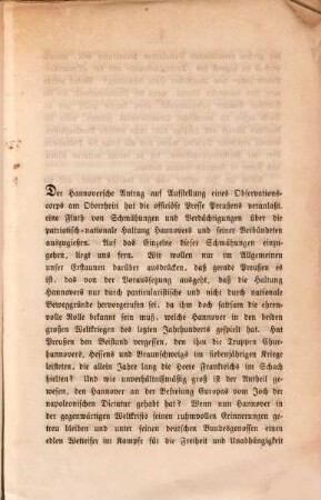 Die Preußische Politik und der Antrag Hannovers beim Bunde auf Aufstellung eines Observationscorps am Oberrhein
