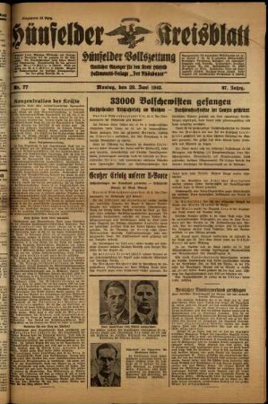 Erste Ausgabe vom Montag, den 29. Juni 1942.