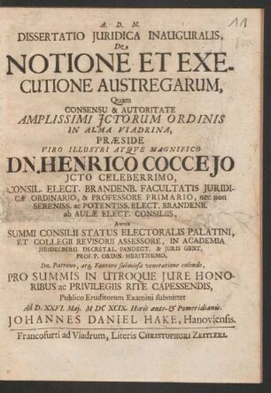 Dissertatio Iuridica Inauguralis, De Notione Et Executione Austregarum