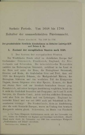 Sechste Periode. Von 1648 bis 1789. Zeitalter der unumschränkten Fürstenmacht