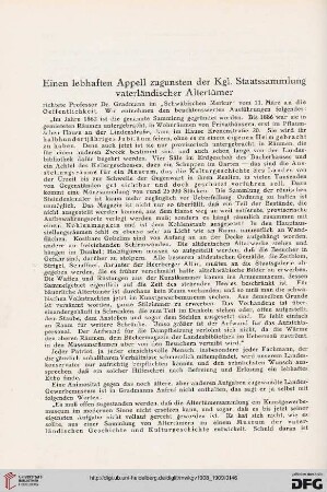 Einen lebhaften Appell zugunsten der Kgl. Staatssammlung vaterländischer Altertümer