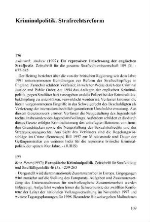 109-118, Kriminalpolitik. Strafrechtsreform