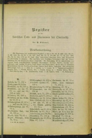 Register zu den slavischen Orts- und Flurnamen der Oberlausitz