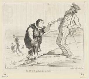 Le flot qui la porta...., Blatt 4 der Folge "Croquis Aquatiques", in: "Le Charivari", Paris 1853