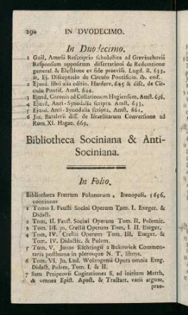 290-319, Bibliotheca Sociniana & Anti-Sociniana