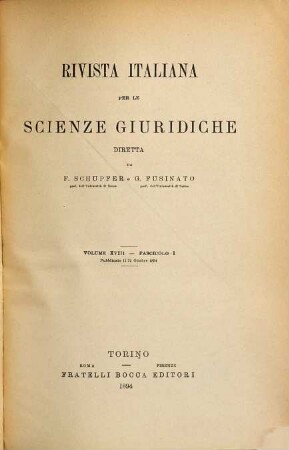 Rivista italiana per le scienze giuridiche. 18. 1894