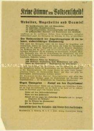Aufruf der KPD zum Boykott des Volksentscheids gegen den Young-Plan 1929
