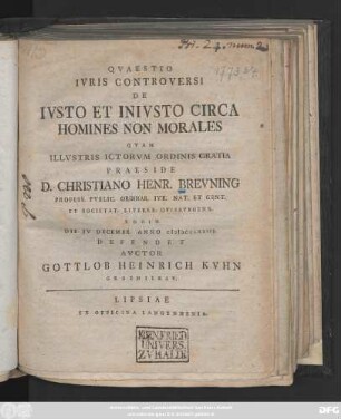 Qvaestio Ivris Controversi De Ivsto Et Inivsto Circa Homines Non Morales