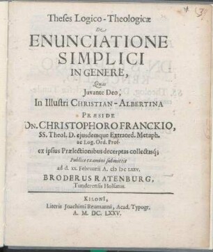 Theses Logico-Theologicæ De Enunciatione Simplici In Genere