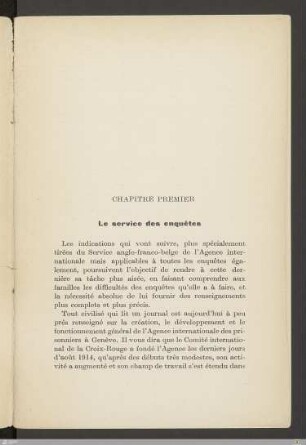 Chapitre Premier - Le service des enquêtes