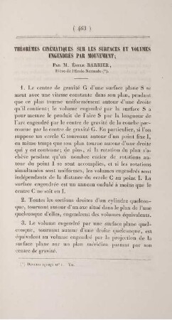 Théorémes cinématiques sur les surfaces et volumes engendrés par mouvement.