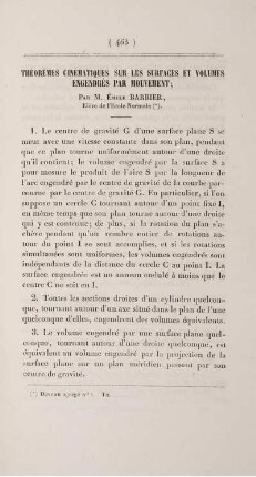 Théorémes cinématiques sur les surfaces et volumes engendrés par mouvement.