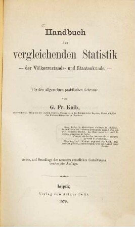 Handbuch der vergleichenden Statistik der Völkerzustands- und Staatenkunde : für den allgemeinen praktischen Gebrauch