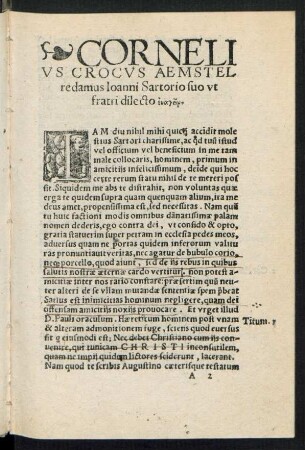 Cornelius Crocus Aemstelredamus Ioanni Sartorio suo ut fratri dilecto ...