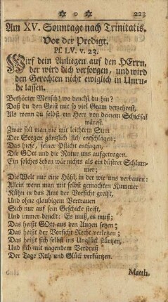 Am XV. Sonntage nach Trinitatis