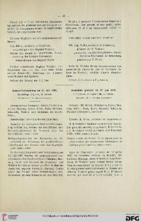 General-Versammlung am 27. Juni 1900 / Assemblée générale du 27 juin 1900