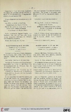 General-Versammlung am 27. Juni 1900 / Assemblée générale du 27 juin 1900
