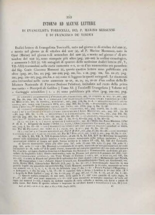 Intorno ad alcune lettere di Evangelista Torricelli, del P. Marino Mersenne, e di Francesco Du Verdus.