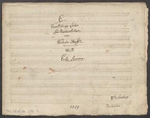 6 vierstimmige Lieder, T (2), B (2), op. 11 - BSB Mus.Schott.Ha 2206-3 : [title page, T 1:] 6. // Vierstim̄ige Lieder // für Mæn̄erstim̄en, // von // Wilhelm Haeser. // op: 11. // Erste Stimme. // IV|t|e Samlung. [!] // Im Maÿ 1824.