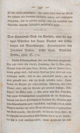 551-555 [Rezension] Gossner, Johannes, Matthäus