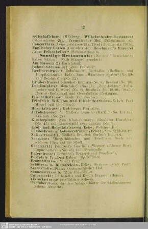 [Gasthöfe, Restaurants, Cafés, Weinstuben, Säle und Theater]