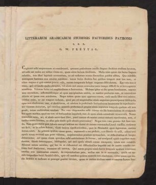 V-XVI, Litterarum arabicarum studiosis fautoribus patronis...G.W. Freytag