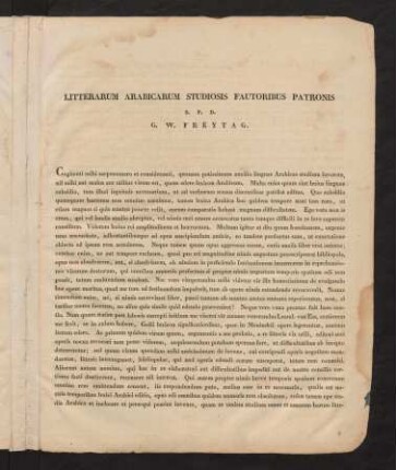 V-XVI, Litterarum arabicarum studiosis fautoribus patronis...G.W. Freytag