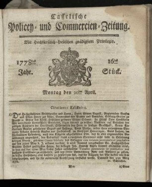 16tes Stueck, Montag den 20ten April. 1778