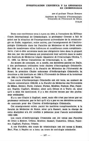 107-112, Investigacion cientifica y la enseñanza en Criminologia