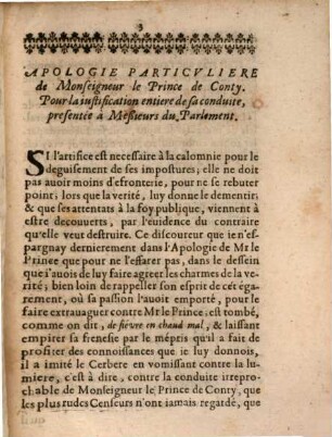 Apologie particulière de Monsieur le Prince de Conty