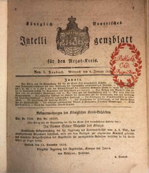 Königlich Bayerisches Intelligenzblatt für den Rezat-Kreis. 1837
