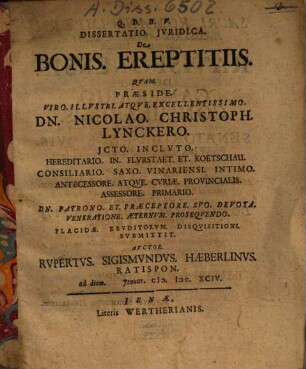 Dissertatio Iuridica De Bonis Ereptitiis