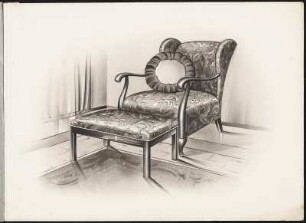 Ohrensessel mit Fußhocker und losen Kissen