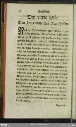Der vierte Brief. Von den endemischen Krankheiten