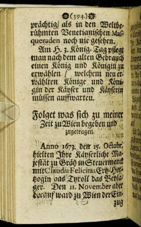 Folget was sich zu meiner Zeit zu Wien begeben und zugetragen.