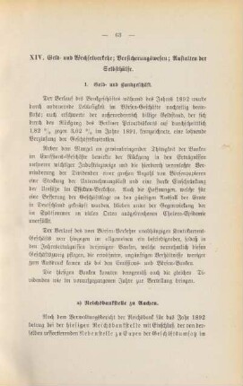 XIV. Geld und Wechselverkehr; Versicherungswesen.