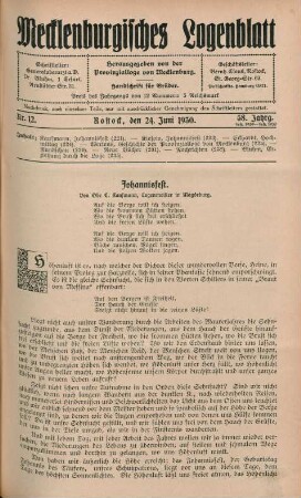 Nr. 12. Rostock, den 24. Juni 1930. 58. Jahrg.