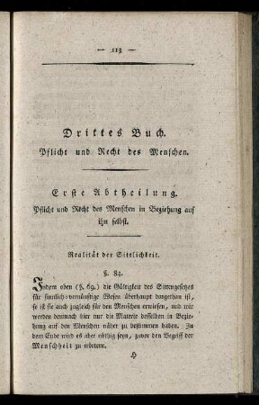 Erste Abtheilung. Pflicht und Recht des Menschen in Beziehung auf ihn selbst.